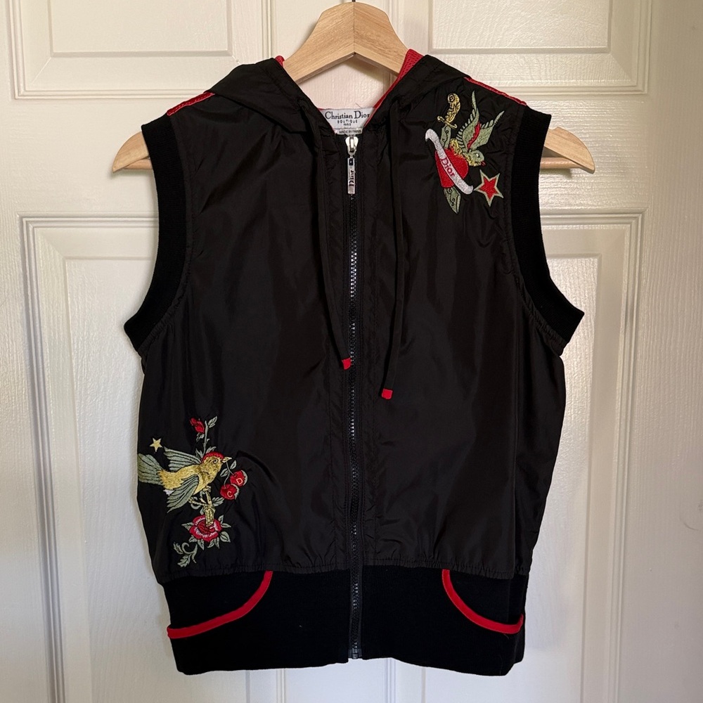 Vintage Christian Dior Black and Red Embroidered Vest